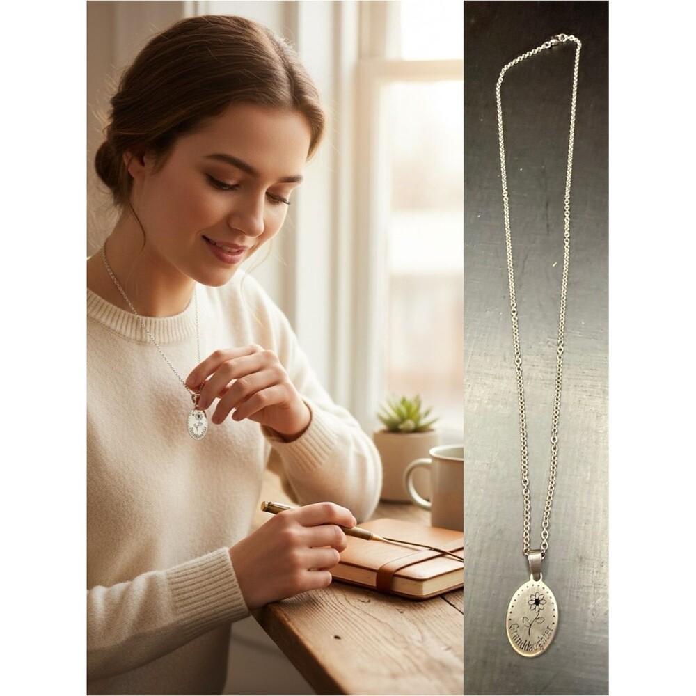 Stainless Steel Granddaughter Necklace Oval Pendant Floral Gift